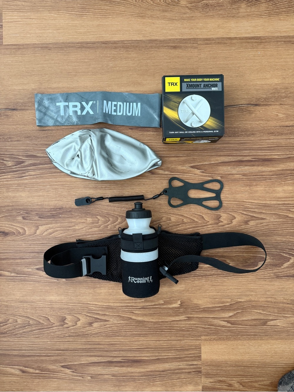 TRX Medium Resistance Band Set with Black Running Bottle Belt and Accessories